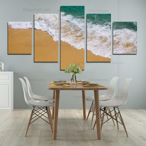 Seaside Landscape Canvas Painting Sea Waves Beach Home Decoration Poster Modern Wall Picture Living Room 5 Pieces Decor Print