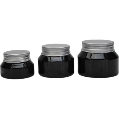15G 30G 50G Black Empty Cosmetic Cream Jar Elegant Glass Mask Refillable Pot with Aluminum Lid DIY Makeup Containers