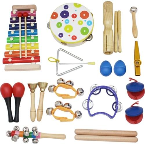 19Pcs/Set Toddler Kid Musical Percussion Instrument Toy Color Music Toy Set Rhythm Band Children Educational Gift With Carry Bag