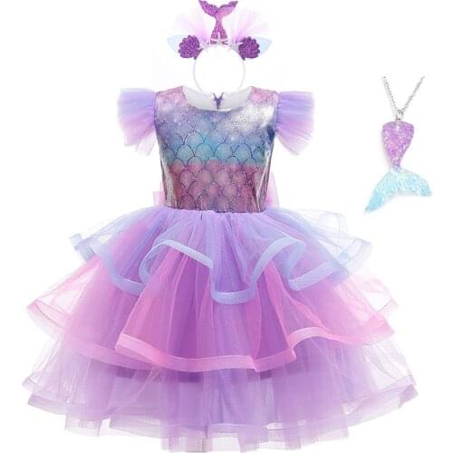 6 Layers Fancy Princess Costume for Girl Fluffy Children Birthday Party Gown Little Mermaid Summer Dress Kids Ariel Outfit 3-10T