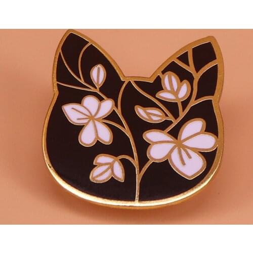 Floral cat enamel pin flower art brooch cute pins animal badge jewelry cat lover gifts for women jacket accessories