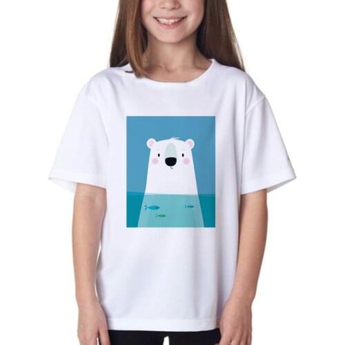 Korean Trend Girls Clothes Cute Polar bear Cartoon T-shirts Summer New Style Childrens Clothing Baby Boys Kids Футболка