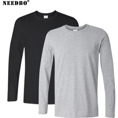 2Pcs/lot 2020 Spring Autumn 100% Cotton Long Sleeve T Shirt Men High Quality Solid Color O-Neck Tops Tees Big Size T Shirt Homme
