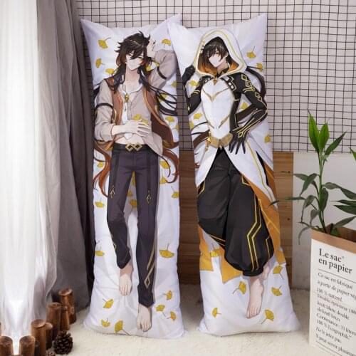 Genshin Impact Zhongli Cosplay Dakimakura Pillow Case Cover Doulble Side Bedding Zhong Li Hugging Body Pillowcase Peachskin