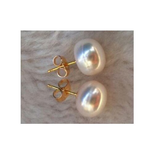 Good>>>>noble jewelry a pair of natural 12-13mm south seas white pearl earrings 14K