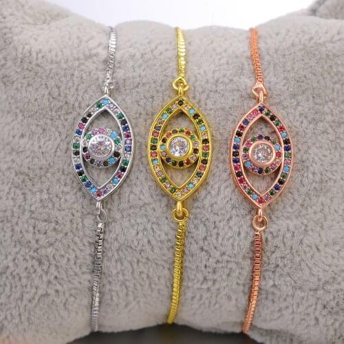 JUWANG New Fashion Link Bracelets Jewelry Cubic Zircon Evil Eye Charm Adjustable Chain Bracelet Bangles For Women Girls Gifts