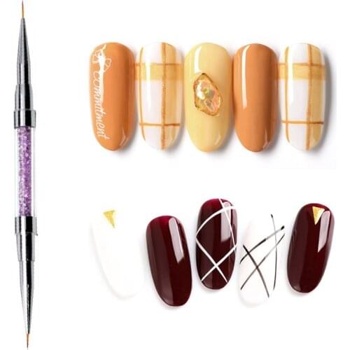 1PC Purple Diamond Nail Art Liner Painting Pen 3D Tips Acrylic UV Gel Brush French Lines Flower Drawing Manicure Tool