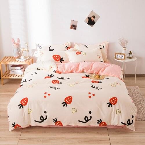Cute Pink Duvet Cover Queen Single Double King 220x240 Simple Strawberry Fruit Bedding Set With Pillowcase Bed Sheet Bedclothes