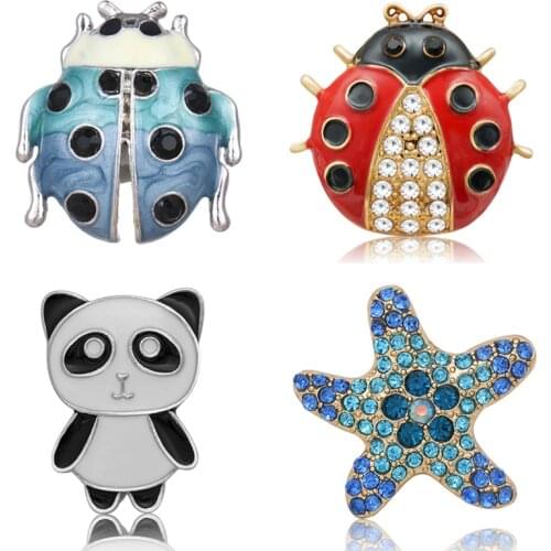 Beauty Lovely Ladybug Rhinestone Panda Starfish metal 30mm snap buttons big style fit 18mm snap jewelry wholesale KZ3259