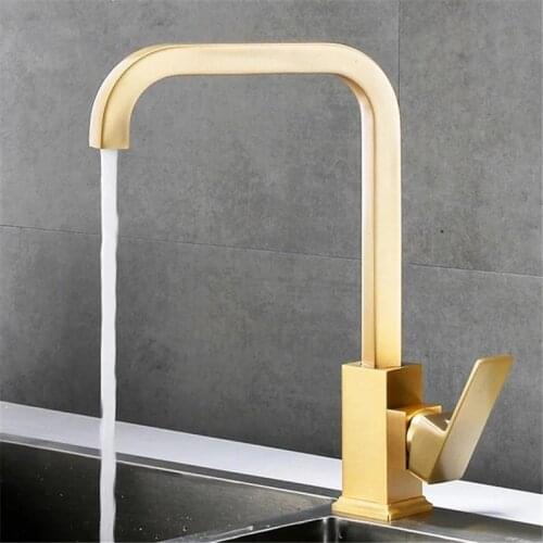 Tuqiu Kitchen Faucet Brass Sink Faucet Rotating Hot & Cold Grey Kitchen Tap Bathroom Faucet Sink Mixer Tap Brushed Gold Sink Tap