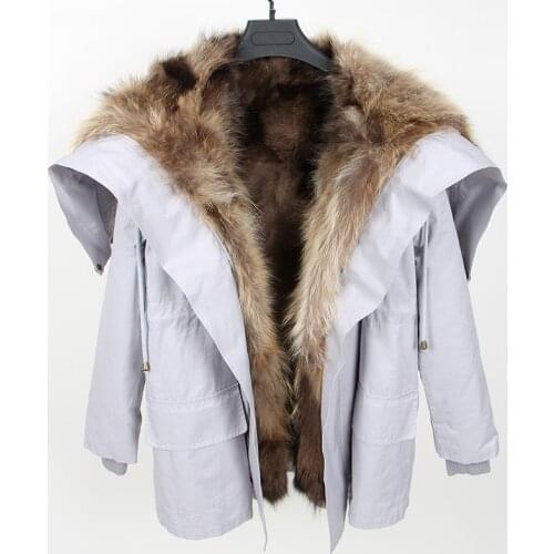 Maomaokong natural rabbit fur lined park black fashion raccoon fur jacket coat natural fox fur coat