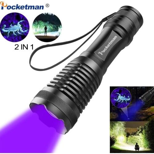 Multifunctional 2 In 1 UV Flashlights UV Torch 395nm UV Light Purple Light Detectors for Carpet Pet Urine Catch Scorpions