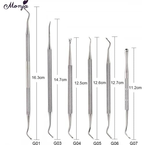 Monja Dual End Nail Art Stainless Steel Cuticle Pusher Groove Pick Corrector Toe Dead Skin Foot Cleaning Care Pedicure Tool