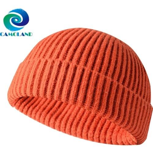 CAMOLAND Knitted Hat Men Hip Hop Beanie Skullcap Candy Color Female Street Knitted Beanies Retro Short Baggy Autumn Bonnet Hat