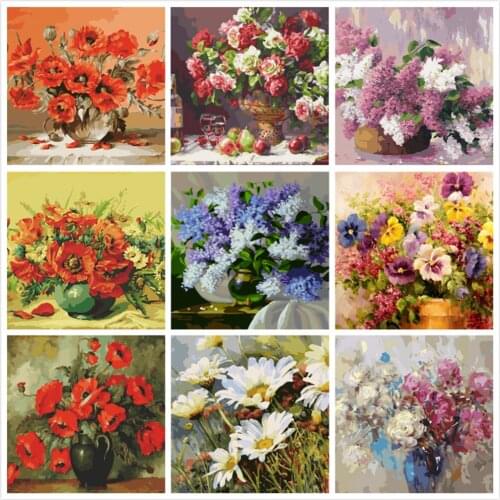 Flower Vase Painting By Numbers For Adults Kits Hand Painted Home Decor Drawing Canvas DIY Oil Coloring Paint Picture By Numbers