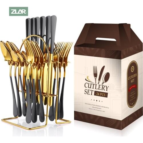 ZLAR 24pcs Stainless Steel Dinnerware Sets Silver Golden Vintage Cutlery Spoon Knife Table Forks Tableware For Kitchen