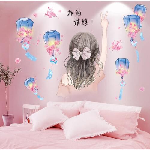 Kong Ming Lantern Wall Stickers DIY Cartoon Girl Mural Decor Decals for Living Room Bedroom Children Nursery Home Decoration