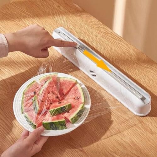 Suction Cup Wall Hanging Cling Film Cutting Box Film Cutter Punch-free Fixing Food Wrap Dispenser Kitchen Supplies