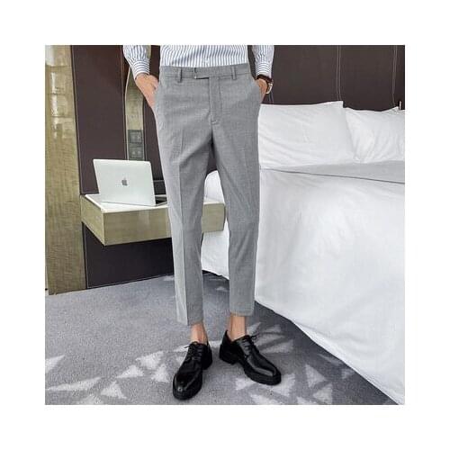 2020 new mens spring and summer Korean version of Slim personality casual trousers mens trend fashion wild nine points