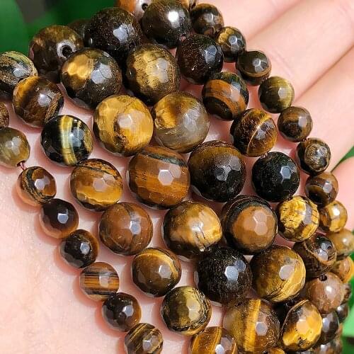 Faceted Natural Stone Yellow Tiger Eye Beads Round Loose Beads For Jewelry Making Diy Bracelet Necklace 4/6/8/10/12mm