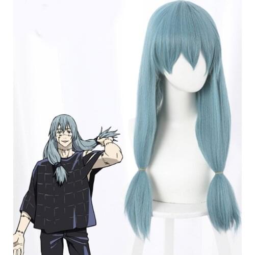 Jujutsu Kaisen Mahito Cosplay Wig Long Braided Blue Heat Resistant Synthetic Hair Anime Cosplay Wigs + Wig Cap