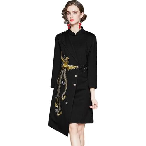 Embroidery Chinese Style Dreses Women Irregular Single-breasted Streetwear Chic Dress for Women 2021 Women Fashion Clothing