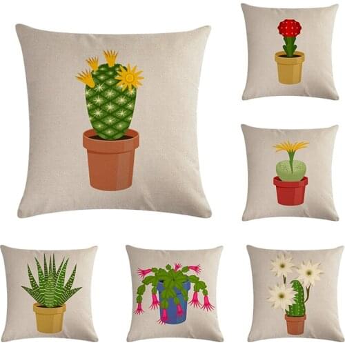 Tropical Leaf Green Cactus Pillow Cushion Cover Cacti Succulents Large Linen Cotton Decor Sofa Sunset Throw Pillowcase ZY599