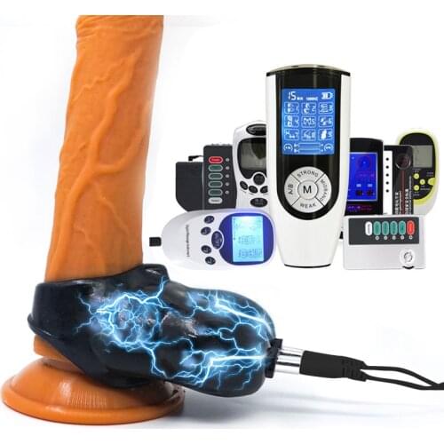 Electric Shock Penis Stimulation Ring Scrotum Squeeze Sleeve Sex Ball Stretcher SM Chastity Cage Male Delay Masturbation Sex Toy