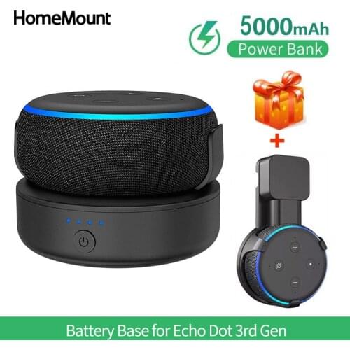 HomeMount Portable Battery Base for Alexa Echo Dot 3rd Generation 5000mAh Battery Charger for Smart Speaker Holder Bracket Stand