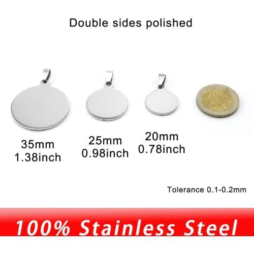 15/20/25/30/35mm Blank Round Tags Stainless Steel Charms metal blank dog tag Jewelry Making Mirror Polished Wholesale 50pcs