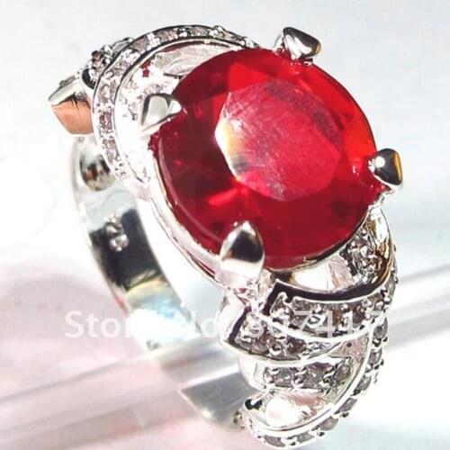 SHUNXUNZE vintage big Engagement wedding rings for men and women Red stone Recommend Christmas gift Rhodium Plated R307 size 6 7