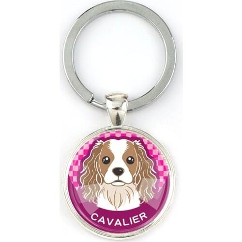 Interchangeable Vintage Metal Dog Glass Cabochon Blank Setting Keychains Key Ring DIY Personalized Jewelry Finding