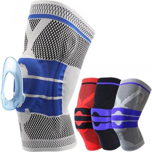 Sport Safety Protector Silicone Knee Pad Support Side Bars Spring Brace Elastic Nylon Leg Bandage Basketball Fitness Pressure