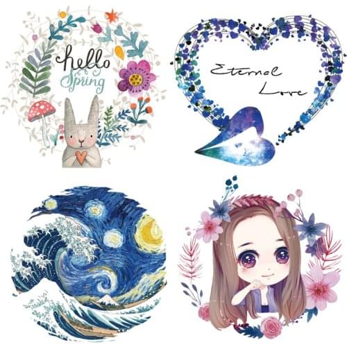 Beauty Girls Thermal Transfer for Clothing Shirts Printed Iron on Stickers to Clothes DIY Cartoon Cute Heat Transfer Appliques