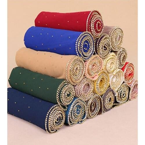 2020 New Product Diamond chiffon Women Long Hijab Scarf Muslim Lady Hijab Caps Islam Clothing Turkish Turban Shawl Headscarves