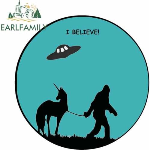 EARLFAMILY 13cm x 13cm for Bigfoot Unicorn Flying Saucer Car Stickers Bumper Trunk Truck Graphics Waterproof Anime Fine Decal