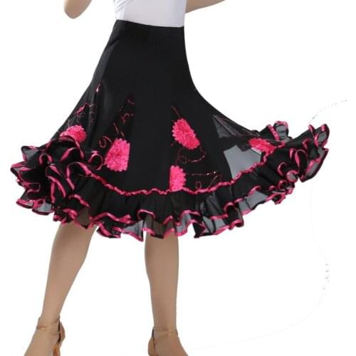 Dance Practice Performance Dance Skirt Latin Dance Ballroom Dance Sequins Flower Big Swing Skirt