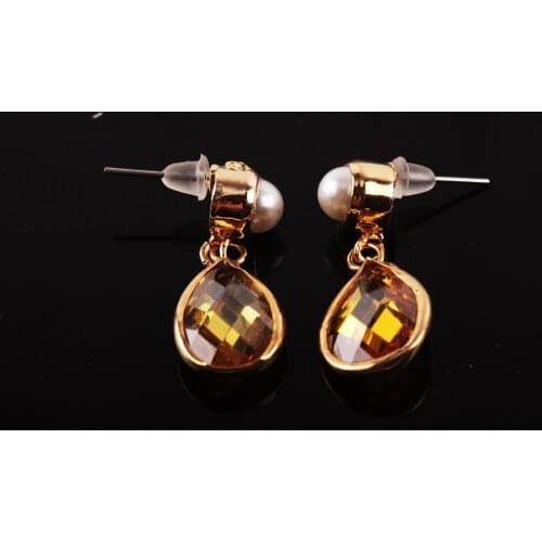 UM US JEWELRY Citrine and Pearl Cubic Zirconia Earrings