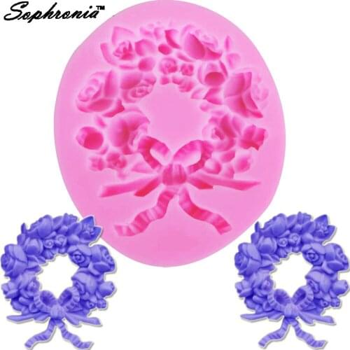 10pcs/set F1217 Wreath Flower Silicone Mold Wedding Border Decoration Fondant Cake Mold Gumpaste Chocolate Moulds 8.3*6.8*1cm