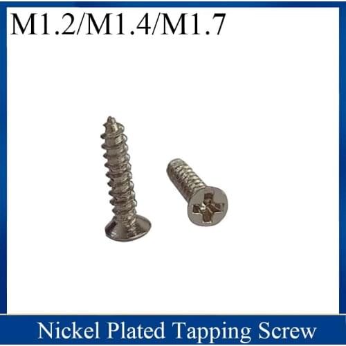 100PCS M1.2 M1.4 M1.7 Nickel Plated Screws Cross Recessed Flat Head Countersunk tapping Carbon Steel Screw