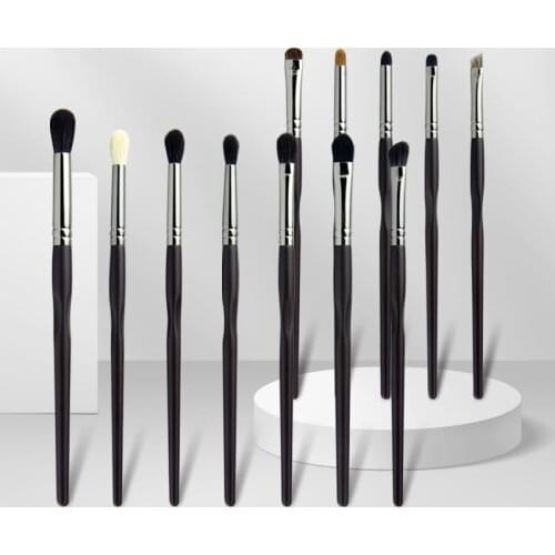 12pcs/set Animal hair Professional Eye Makeup brushes Black detail Eyeshadow make up brushes smudge crease eyebrow Nose shadow