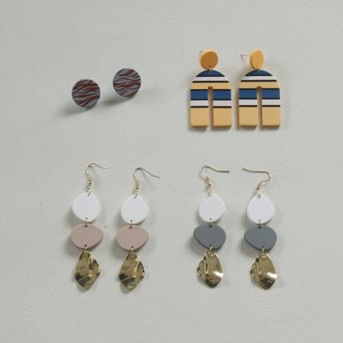 2021 New Fashion Vintage Geometric Irrgular Round Earrings Hit Color Acrylic Long Dangle Drop Earrings for Women Jewelry Gifts