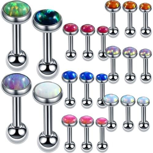 3pcs/lot Steel Opal Stone Ear Cartilage Tragus Orelha Helix Stud Piercings Body Jewelry Retainers Earrings Barbell Stud 16g