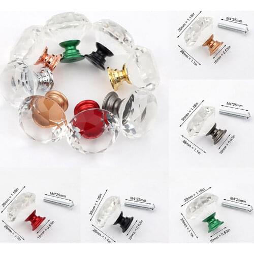 30MM European style crystal handle Drawer Cabinet door Closet handle Clear crystal glass Knob handle For Cabinet Hardware Knob