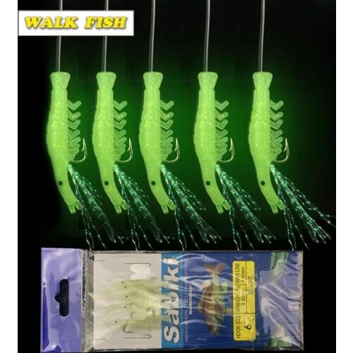 Walk Fish 5PCS New Luminous Shrimp Hook Fishing Lure Sabiki Rigs with 5 Hooks Fishing Flasher Bait Rigs Soft Lure Fishing Hooks