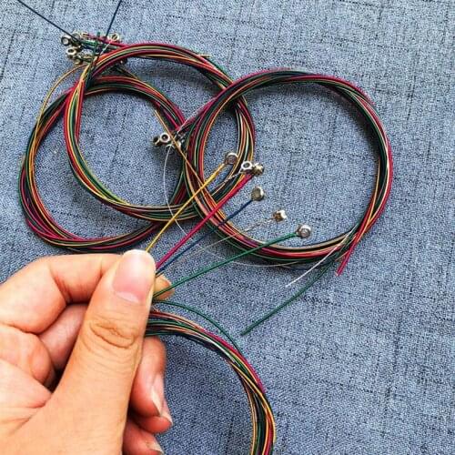 6PCS/Set Wooden Guitar Colorful Strings Acoustic Guitar Steel Strings 6 Folk Songs Strings Steel Wire Strings