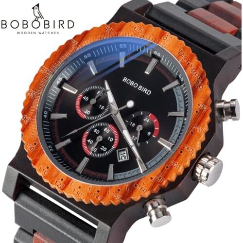 BOBO BIRD Big Men Watch Top Brand Luxury Wood Wristwatch Date Display relogio masculino as Gift Accept Custom Logo V-R15
