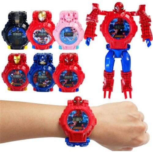 Disney Marvel Spiderman Frozen2 Projection Digital Watch Intelligence Learning Iron Man Deformation Watch Childrens Gift
