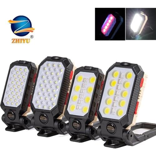 COB Work Light Portable LED Flashlight Adjustable USB Rechargeable Waterproof Camping Lantern Magnet Design with Power Display