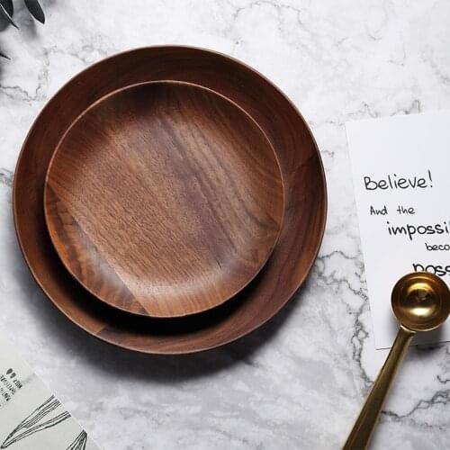 Dia 15cm 20cm Wooden Plate Premium Black Walnut Wooden Tableware Dishes Round Cake Tray Dessert Serving Plate Kitchen Utensils